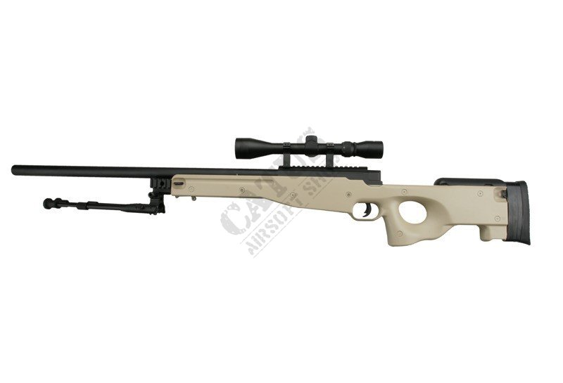 WELL Airsoft Sniper MB01C UPV with rifle scope and bipod Tan 