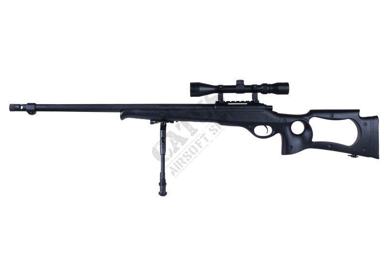 WELL Airsoft Sniper MB10D with rifle scope and bipod Black 