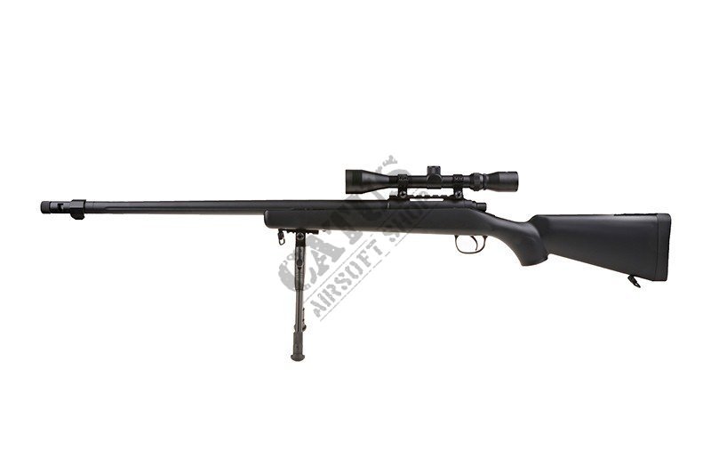 WELL airsoft gun MB07D with rifle scope and bipod Black 