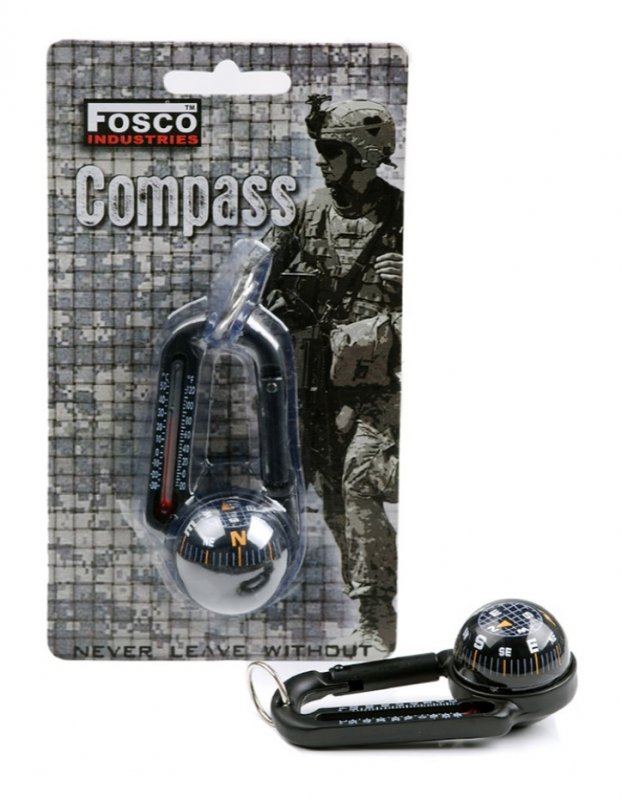 Metal carabiner with compass and thermometer Fosco Black 